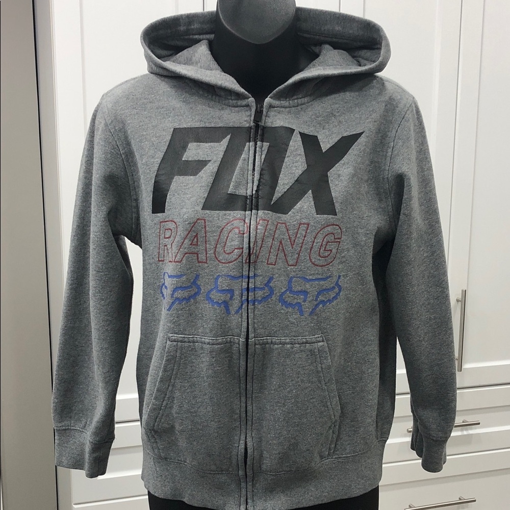 🦊 Fox Racing Full Zip Hoodie | Heather Gray | Youth Large